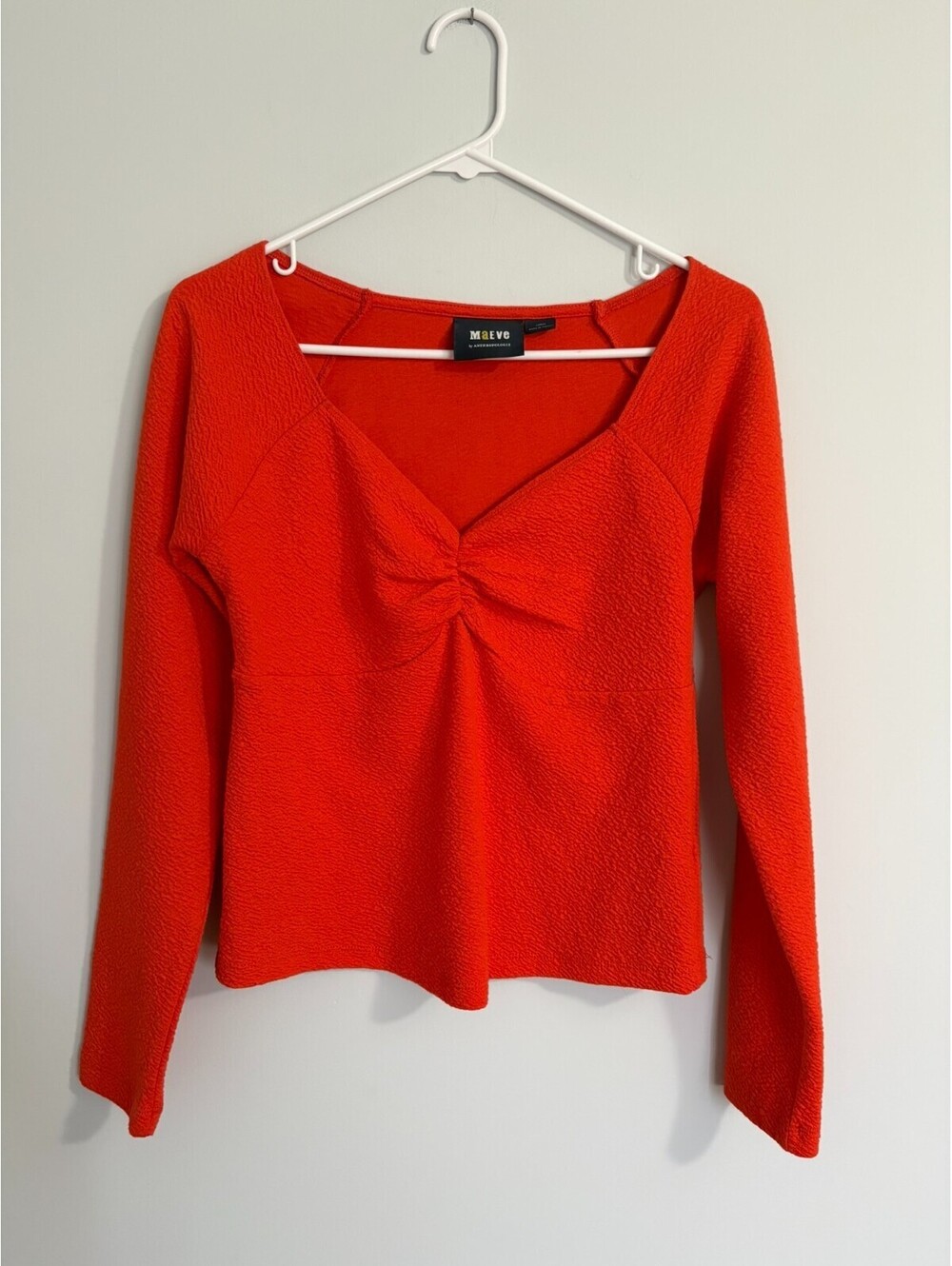 Maeve Anthropologie Orange Ruched Sweetheart Neck Textured Long Sleeve Top L